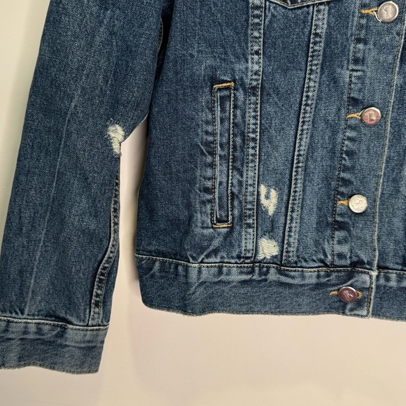 NWT Anthropologie Donovan Pearled Denim Trucker Button Down Jacket Distressed Sm - Picture 7 of 15